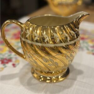 Antique Sandler Gold Decorative Creamer Pitcher
